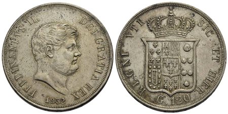 NAPOLI - Ferdinando II di Borbone (1830-1859) - Piastra - 1852 - AG P.R. 81; Mont. 793/795 Con carte