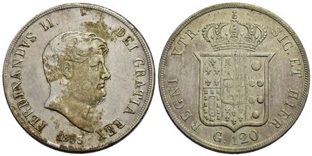 NAPOLI - Ferdinando II di Borbone (1830-1859) - Piastra - 1853 - AG P.R. 82; Mont. 796/797 Con carte