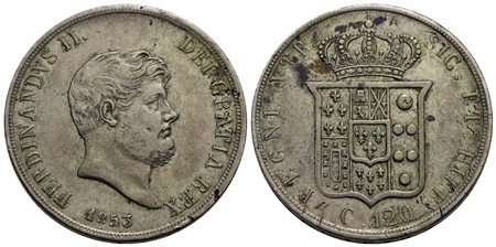 NAPOLI - Ferdinando II di Borbone (1830-1859) - Piastra - 1853 - AG P.R. 82; Mont. 796/797<br>BB/BB+