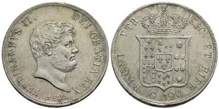 NAPOLI - Ferdinando II di Borbone (1830-1859) - Piastra - 1854 - AG P.R. 83; Mont. 798/800<br>BB+/qS