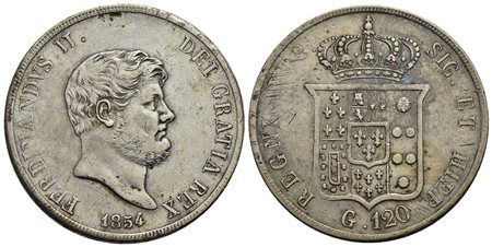 NAPOLI - Ferdinando II di Borbone (1830-1859) - Piastra - 1854 - AG P.R. 83; Mont. 798/800 Con carte