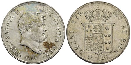 NAPOLI - Ferdinando II di Borbone (1830-1859) - Piastra - 1856 - AG P.R. 85; Mont. 804 e seg. Con ca