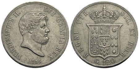 NAPOLI - Ferdinando II di Borbone (1830-1859) - Piastra - 1856 - AG P.R. 85; Mont. 804 e seg.<br>BB/