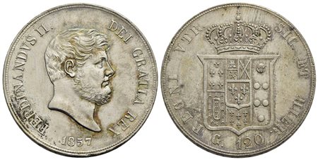 NAPOLI - Ferdinando II di Borbone (1830-1859) - Piastra - 1857 - AG P.R. 86; Mont. 808/816 Con carte