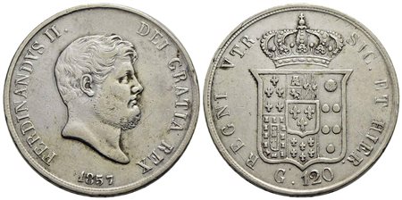 NAPOLI - Ferdinando II di Borbone (1830-1859) - Piastra - 1857 - AG P.R. 86; Mont. 808/816<br>BB