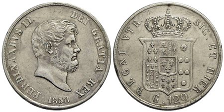 NAPOLI - Ferdinando II di Borbone (1830-1859) - Piastra - 1858 - AG R P.R. 87; Mont. 817 Residui di 