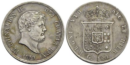 NAPOLI - Ferdinando II di Borbone (1830-1859) - Piastra - 1859 - AG R P.R. 88; Mont. 822/825 Con car