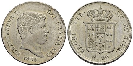 NAPOLI - Ferdinando II di Borbone (1830-1859) - Mezza piastra - 1836 - AG P.R. 94; Mont. 835/836 Fon