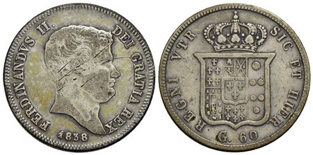 NAPOLI - Ferdinando II di Borbone (1830-1859) - Mezza piastra - 1838 - AG NC P.R. 96; Mont. 838 Con 