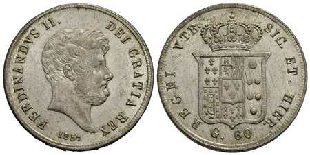 NAPOLI - Ferdinando II di Borbone (1830-1859) - Mezza piastra - 1857 - AG P.R. 111; Mont. 863 Delica