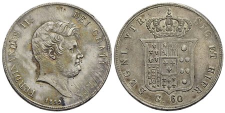 NAPOLI - Ferdinando II di Borbone (1830-1859) - Mezza piastra - 1859 - AG NC P.R. 113; Mont. 865<br>