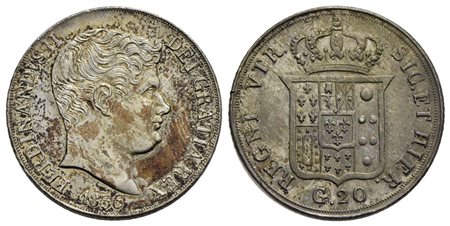 NAPOLI - Ferdinando II di Borbone (1830-1859) - 20 Grana - 1836 - AG P.R. 119; Mont. 876<br>FDC