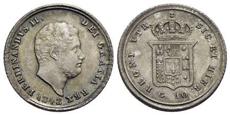 NAPOLI - Ferdinando II di Borbone (1830-1859) - 10 Grana - 1848 - AG RRRR P.R. 161; Mont. 945 Cifra 