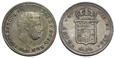 NAPOLI - Ferdinando II di Borbone (1830-1859) - 10 Grana - 1854 - AG P.R. 167; Mont. 953/954<br>qFDC