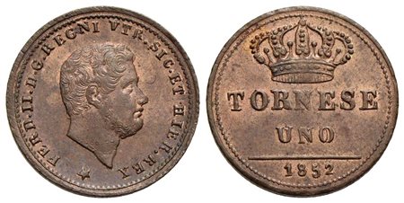 NAPOLI - Ferdinando II di Borbone (1830-1859) - Tornese - 1852 - CU P.R. 293; Mont. 1193/1194 Rame r