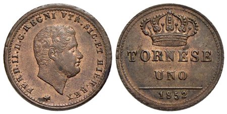 NAPOLI - Ferdinando II di Borbone (1830-1859) - Tornese - 1852 - CU P.R. 293; Mont. 1193/1194 Rame r