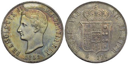 NAPOLI - Francesco II di Borbone (1859-1860) - Piastra - 1859 - AG P.R. 1; Mont. 1258 Con cartellino