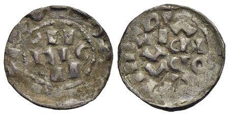 PAVIA - Enrico III di Franconia (1056-1106) - Denaro - (AG g. 1,16) CNI 1/14; MIR 837 Con bustina ma