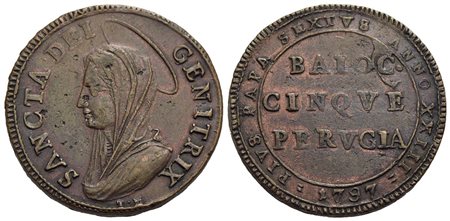 PERUGIA - Pio VI (1775-1799) - Madonnina - 1797 - CU R CNI 29; Munt. 390 Mancanze al R/<br>BB-SPL