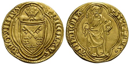 ROMA - Nicolò V (1447-1455) - Ducato - Stemma sormontato da triregno, in quadrilobo - R/ San Pietro 