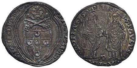 ROMA - Pio II (1458-1464) - Grosso - Stemma - R/ San Pietro e San Paolo stanti - (AG g. 3,64) CNI 53