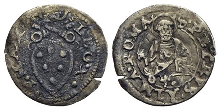 ROMA - Leone X (1513-1521) - Baiocco - Stemma a cuore - R/ Mezza figura del Santo - (AG g. 0,38) R S