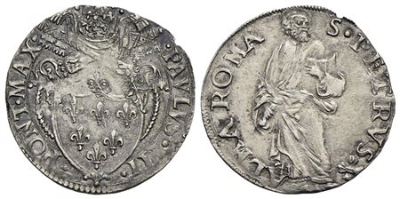 ROMA - Paolo III (1534-1549) - Grosso - Stemma a targa - R/ Figura del Santo in piedi che tiene il l