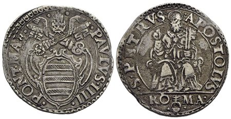 ROMA - Paolo IV (1555-1559) - Testone - Stemma sormontato da tiara e chiavi decussate - R/ San Pietr