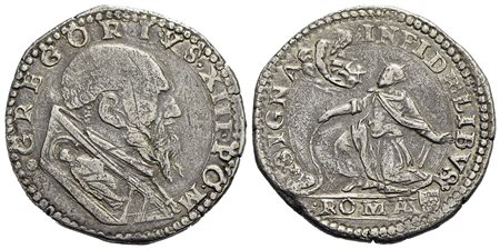 ROMA - Gregorio XIII (1572-1585) - Testone - Busto a d. - R/ Mosè inginocchiato a s. - (AG g. 9,05) 