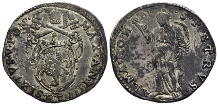 ROMA - Sisto V (1585-1590) - Testone - A. IIII - Stemma ovale - R/ San Pietro volto a s. - (AG g. 9,