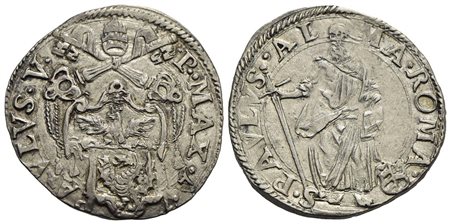 ROMA - Paolo V (1605-1621) - Testone - A. V - Stemma a targa sagomata da tiara e chiavi - R/ San Pao