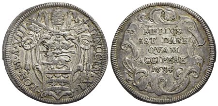 ROMA - Innocenzo XI (1676-1689) - Testone - 1684 A. VIII - Stemma sormontato da tiara e chiavi decus