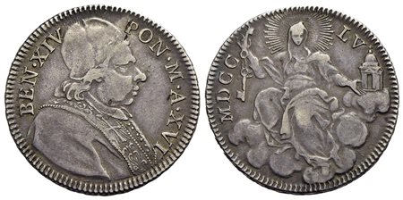 ROMA - Benedetto XIV (1740-1758) - Quinto di scudo - 1755 A. XVI - Busto a d. con camauro - R/ La Ch