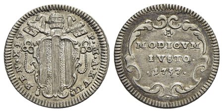 ROMA - Benedetto XIV (1740-1758) - Mezzo grosso - 1757 A. XVII - Stemma sagomato - R/ Scritta - AG C