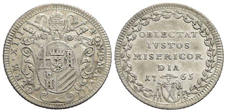 ROMA - Clemente XIII (1758-1769) - Giulio - 1765 A. VIII - Stemma a targa - R/ Scritta in cartella -