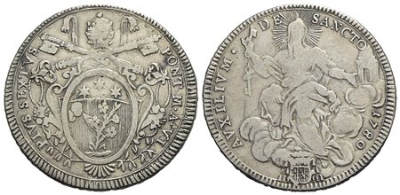 ROMA - Pio VI (1775-1799) - Scudo romano - 1780 A. VI - AG R CNI 64/65; Munt. 17 var. I Tiara non ra