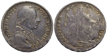 ROMA - Pio VI (1775-1799) - Mezzo scudo romano - 1777 A. III - AG R CNI 28; Munt. 23<br>BB