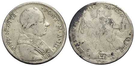 ROMA - Pio VI (1775-1799) - Mezzo scudo romano - 1777 A. III - AG R CNI 28; Munt. 23 L'ultimo 7 dell