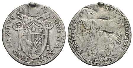 ROMA - Pio VI (1775-1799) - Testone - 1796 A. XXII - AG CNI 321; Munt. 33 Montatura asportata<br>qBB