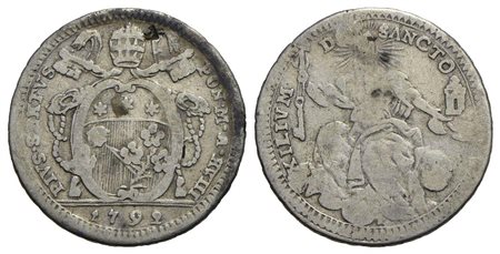 ROMA - Pio VI (1775-1799) - Quinto di scudo - 1792 A. XVIII - AG R CNI 238; Munt. 47 Mancanza al D/<