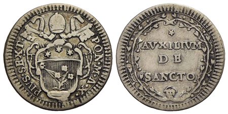 ROMA - Pio VI (1775-1799) - Grosso - A. X - AG R CNI 146; Munt. 55 Testina in basso al R/<br>BB