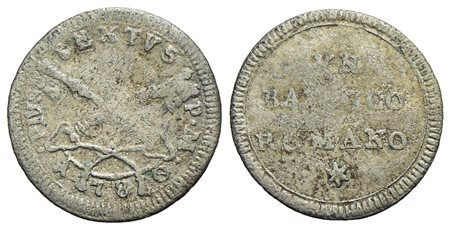 ROMA - Pio VI (1775-1799) - Baiocco - 1780 - MI R CNI 59; Munt. 93<br>MB+