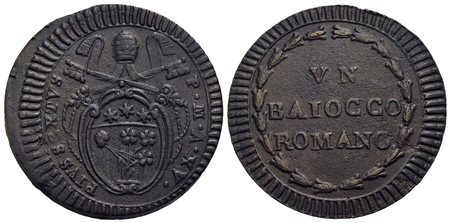 ROMA - Pio VI (1775-1799) - Baiocco - A. XV - CU CNI 208; Munt. 128a<br>BB+