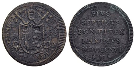 ROMA - Pio VII (1800-1823) - Quattrino - 1816 A. XVI - CU Pag. 118/b; Mont. 136/138<br>bel BB