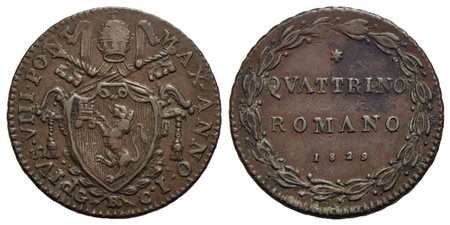 ROMA - Pio VIII (1829-1830) - Quattrino - 1829 - CU Pag. 149; Mont. 13<br>BB-SPL