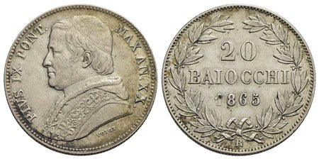 ROMA - Pio IX (1846-1866) - 20 Baiocchi - 1865 A. XX - AG Pag. 427; Mont. 180<br>qFDC