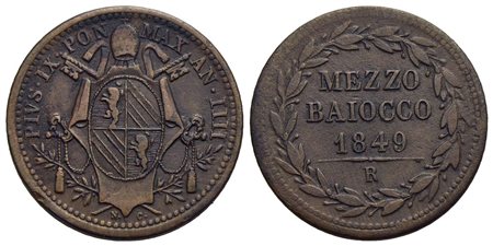 ROMA - Pio IX (1846-1866) - Mezzo baiocco - 1849 A. IIII - CU Pag. 509/509b; Mont. 314/316<br>BB-SPL