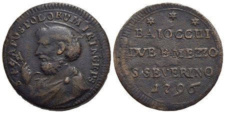 SAN SEVERINO - Pio VI (1775-1799) - Sampietrino - 1796 - CU CNI 3; Munt. 406<br>bel BB