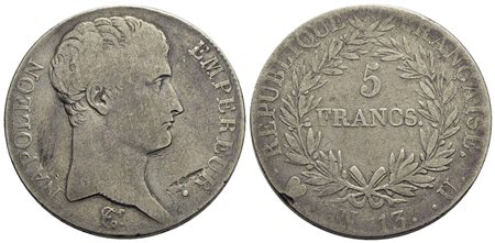 TORINO - Napoleone I, Imperatore (1804-1814) - 5 Franchi - AN 13 - AG RR Pag. 25; Mont. 30 Testa nud