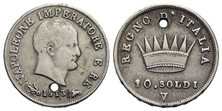 VENEZIA - Napoleone I, Re d'Italia (1805-1814) - 10 Soldi - 1813 - AG R Pag. 27; Mont. 43 Foro<br>BB